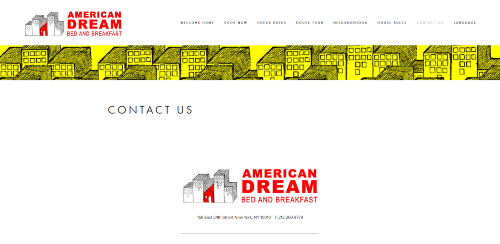 Homepage of American Dream Bed and Breakfast website / americandreamhostel.com 