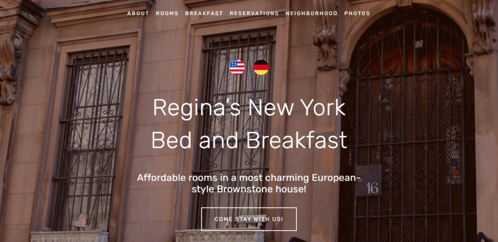  Homepage of Regina’s New York Bed and Breakfast / reginasnybnb.com
