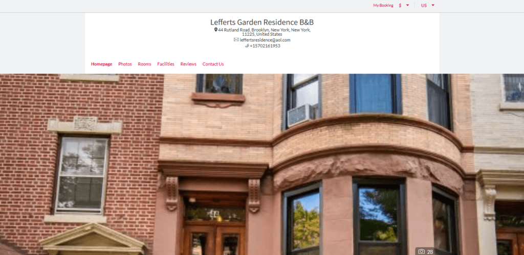 Homepage of The Lefferts Garden Bed and Breakfast website / leffertsresidence.com