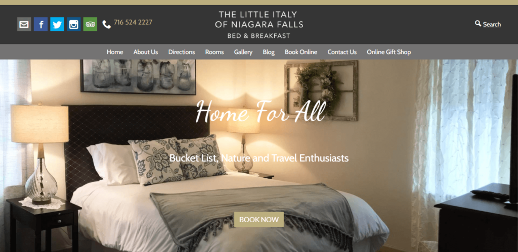Homepage of The Little Italy Bed and Breakfast website / littleitalyofnf.com 
