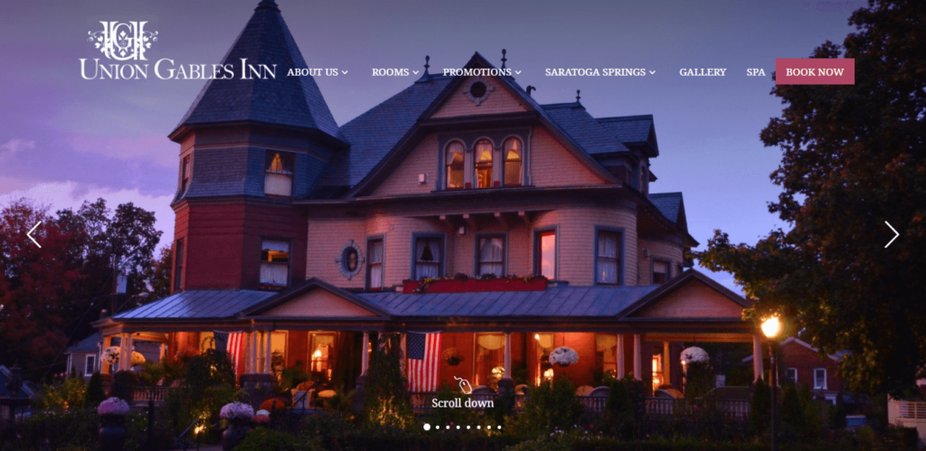 Homepage of Union Gables Inn website / uniongables.com