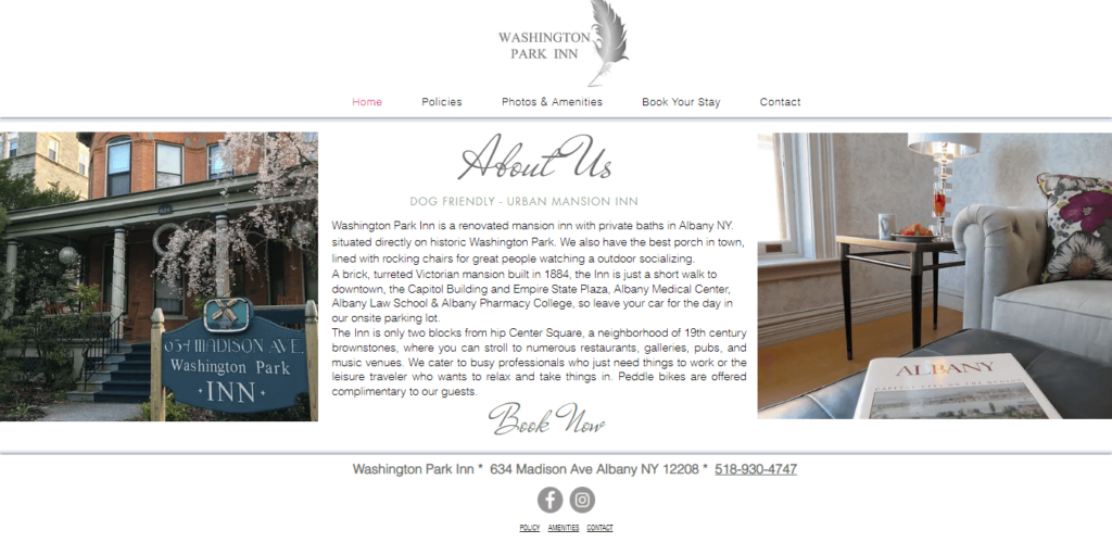Homepage of Washington Park Inn website / washingtonparkinn.com