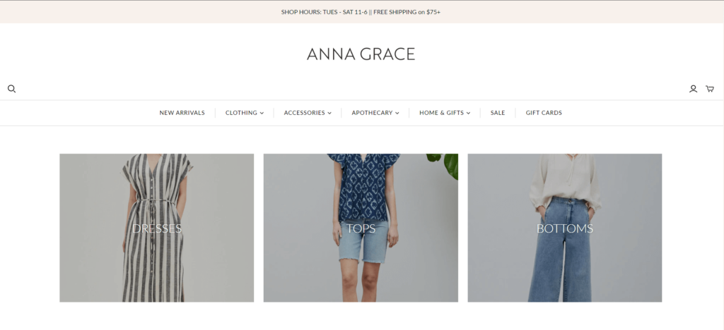 Homepage of Anna Grace Boutique / annagraceshop.com