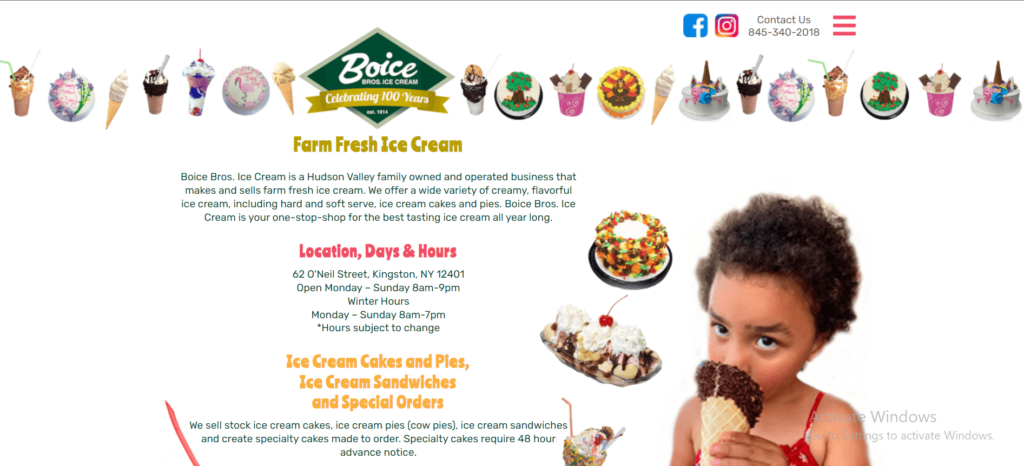 Homepage of Boice Brothers Ice Cream / boicebrosicecream.com