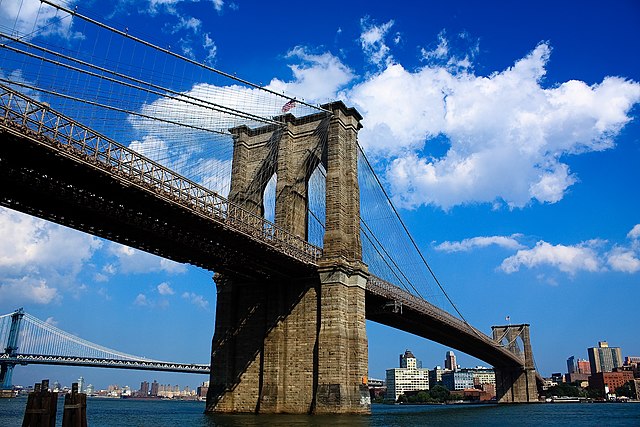 A view of Brooklyn Bridge from Manhattan / Wikipedia / Suiseiseki 
Link: https://en.wikipedia.org/wiki/Brooklyn_Bridge#/media/File:Brooklyn_Bridge_Manhattan.jpg
