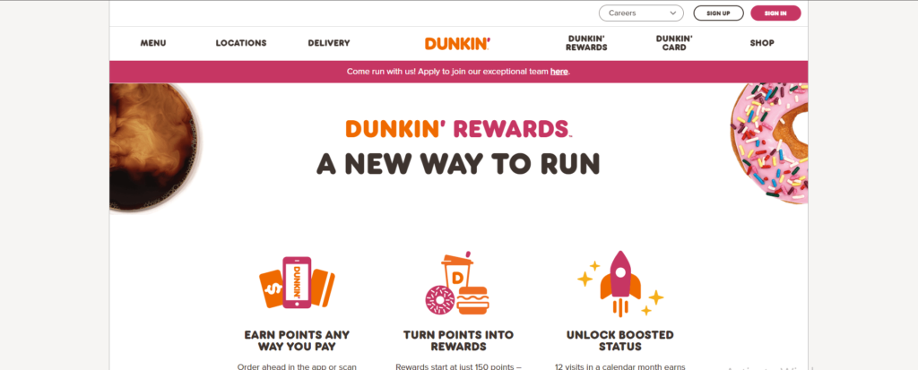 Homepage of Dunkin' Donuts / dunkindonuts.com