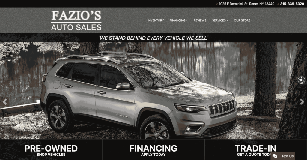 Homepage of Fazio's Auto Sales / faziosautosales.com
Link: https://www.faziosautosales.com/