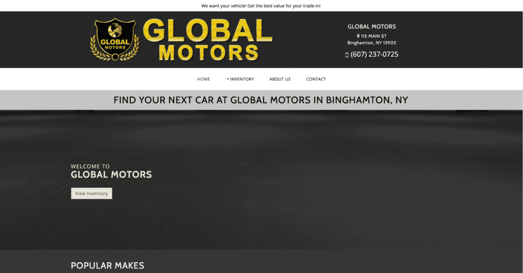 Homepage of Global Motors / globalmotorsny.com
Link: http://www.globalmotorsny.com/Default.aspx