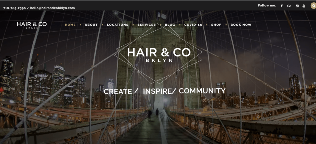 Homepage of Hair & Co BKLYN / hairandcobklyn.com