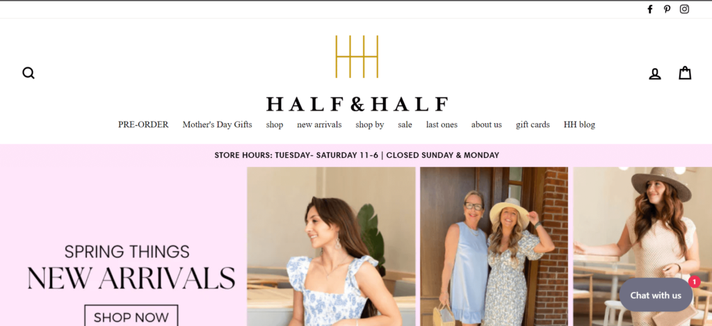 Homepage of Half & Half / halfandhalfboutique.com
