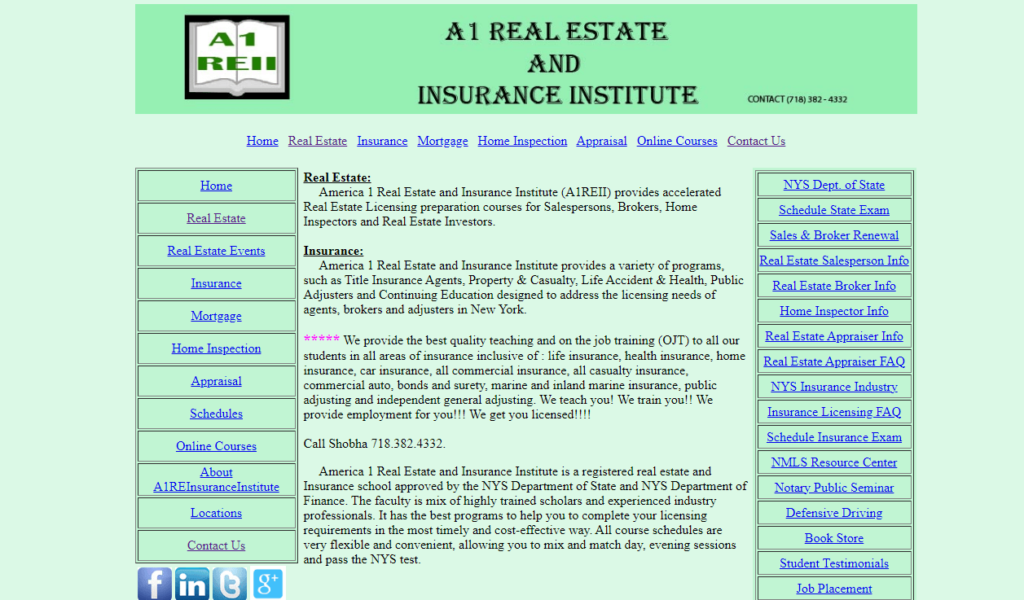 Homepage of A1 Real Estate and Insurance Institute
URL: https://www.a1reii.com