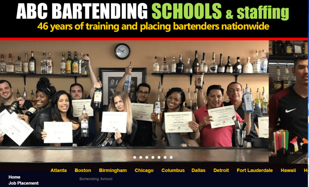 Homepage of ABC Bartending School
URL: https://www.abcbartending.com