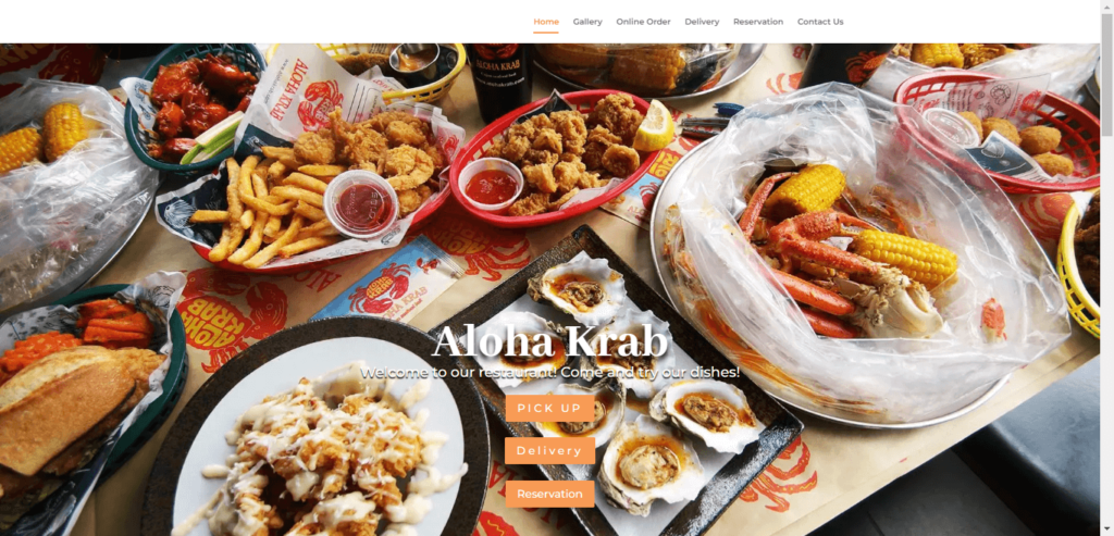 Homepage of Aloha Crab Cajun Seafood and Bar website / alohakrabbuffalony.com 