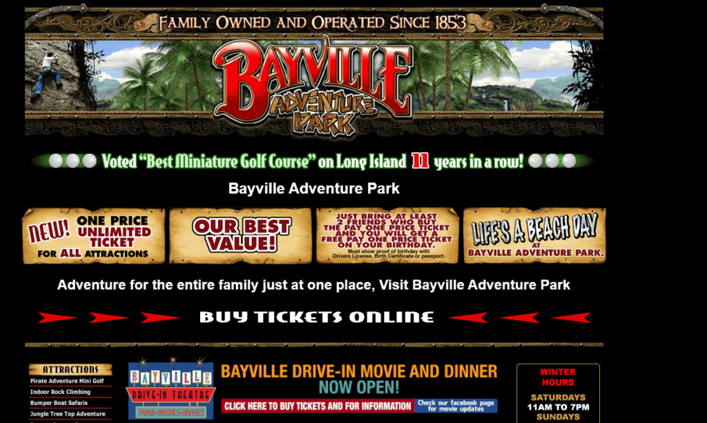 Homepage of Bayville Adventure Park
URL: https://www.bayvilleadventurepark.com