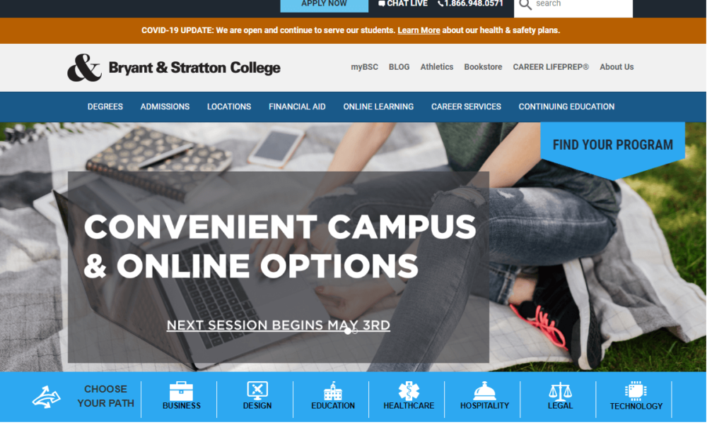 Homepage of Bryant & Stratton College
URL: https://www.bryantstratton.edu