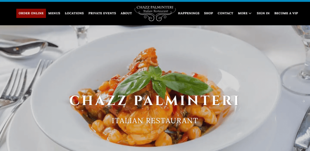 Homepage of Chazz Palminteri Italian Restaurant website / chazzpalminterinyc.com
 
