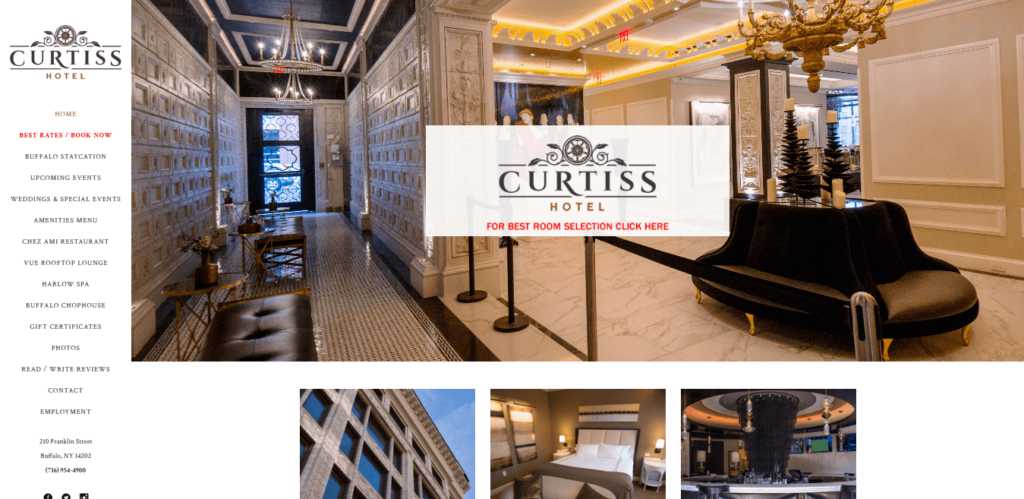 Homepage of Curtiss Hotel website / curtisshotel.com