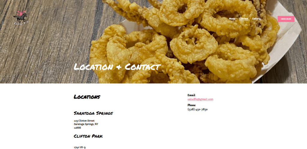 Homepage of Eddie F’s New England Seafood Restaurant website / eateddiefs.com