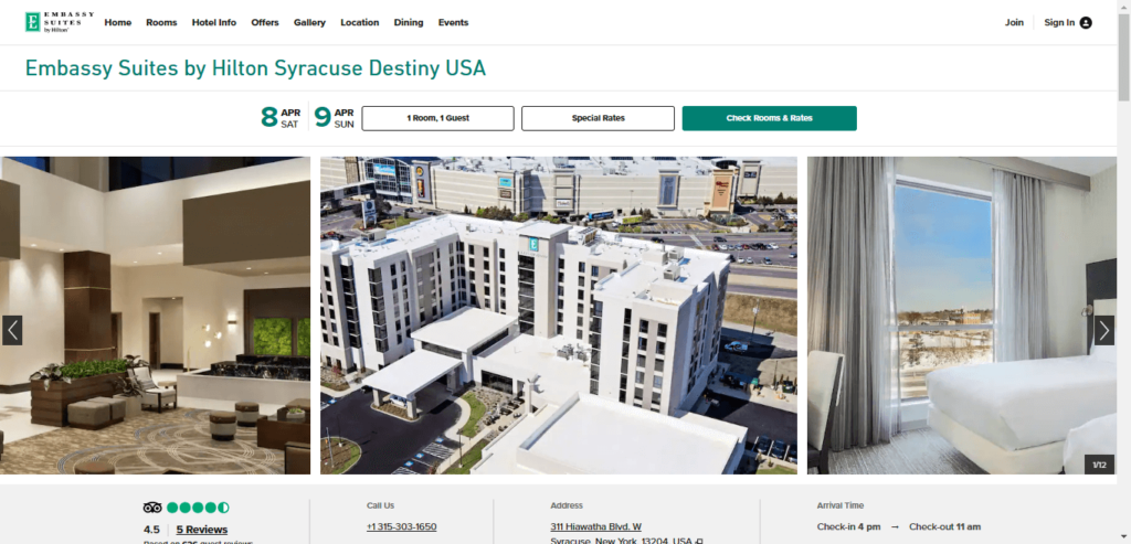 Homepage of Embassy Suites by Hilton website / hilton.com        