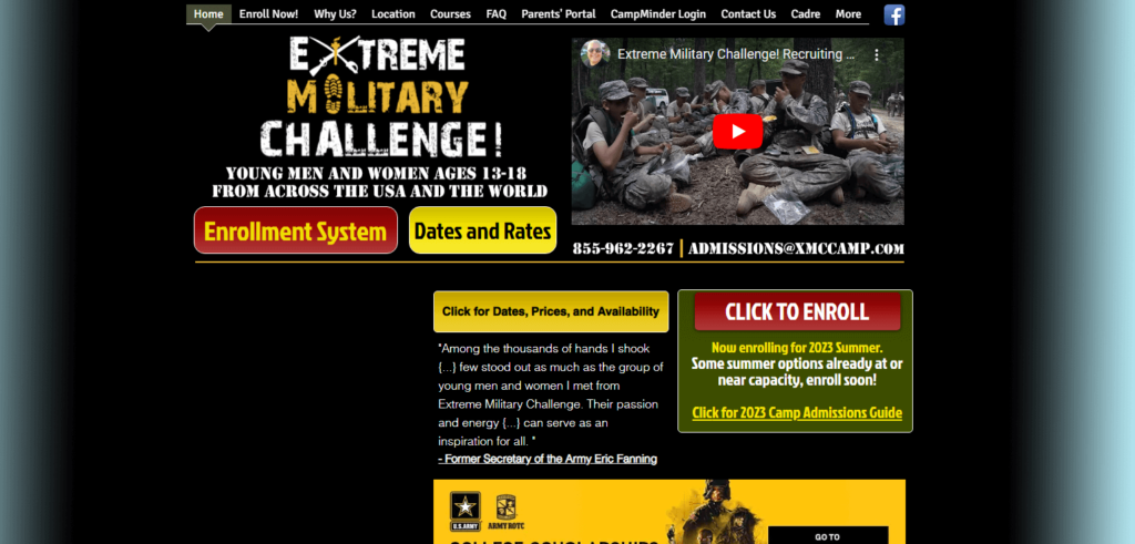 Homepage of Extreme Military Challenge
URL: https://www.xmccamp.com