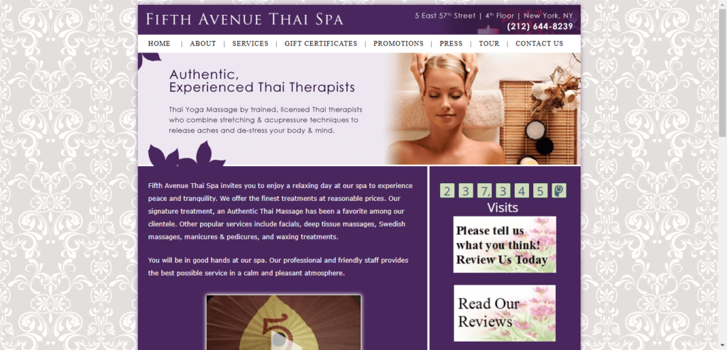 Homepage of Fifth Ave Thai Spa website / fifthavethaispa.com