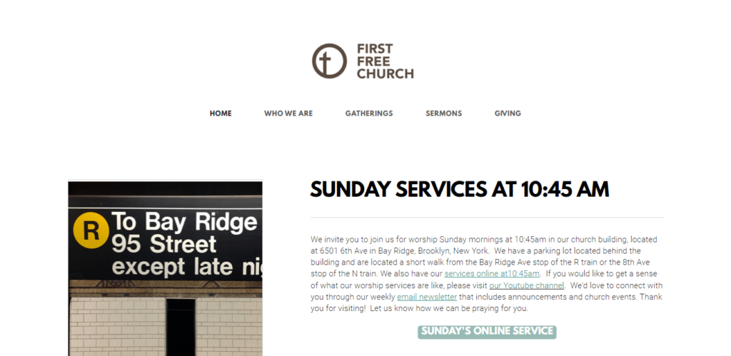 Homepage of First Evangelical Free Church website / firstfreebrooklyn.org 