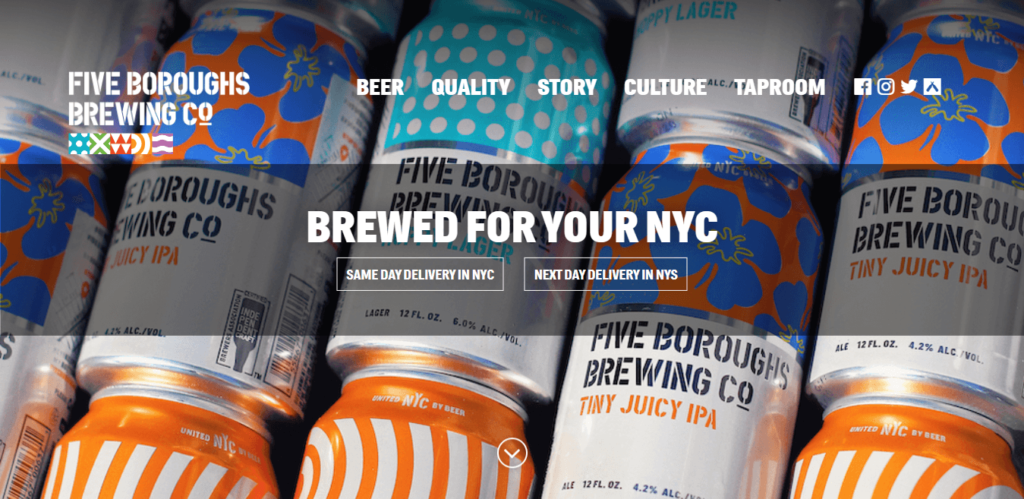 Homepage of Five Boroughs Brewing Co website / fiveboroughs.com