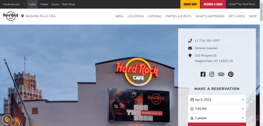 Homepage of Hard Rock Café website / hardrockcafe.com