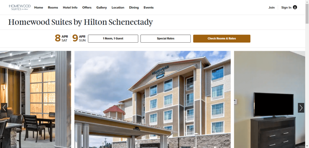Homepage of Homewood Suites by Hilton, Albany website / hilton.com   