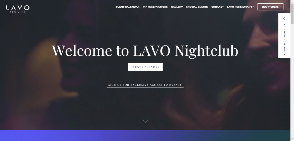 Homepage of LAVO Nightclub website / taogroup.com