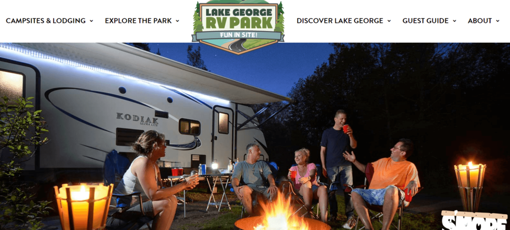 Homepage of Lake George RV Park
URL: https://www.lakegeorgervpark.com