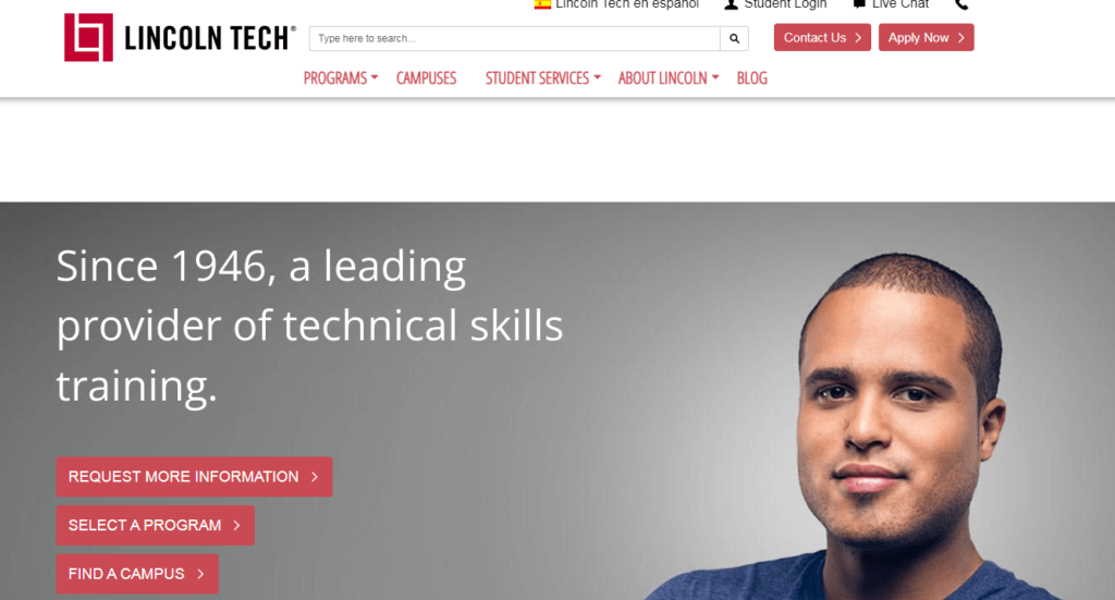 Homepage of Lincoln Tech
URL: https://www.lincolntech.edu