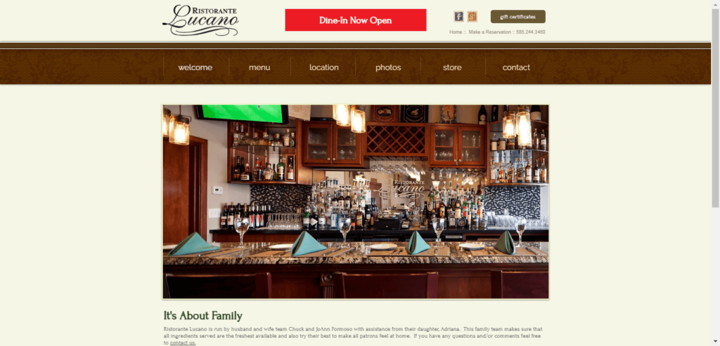 Homepage of Ristorante Lucano website / ristorantelucano.com