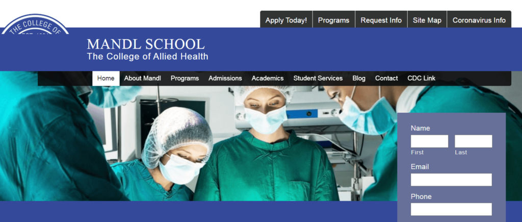 Homepage of Mandl School
URL: https://mandl.edu