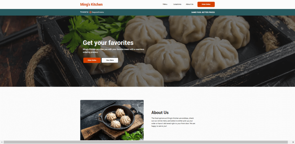 Homepage of Ming’s Kitchen website / mingskitchenny.com 