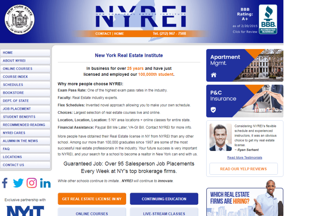 Homepage of NYREI
URL: https://www.nyrei.com