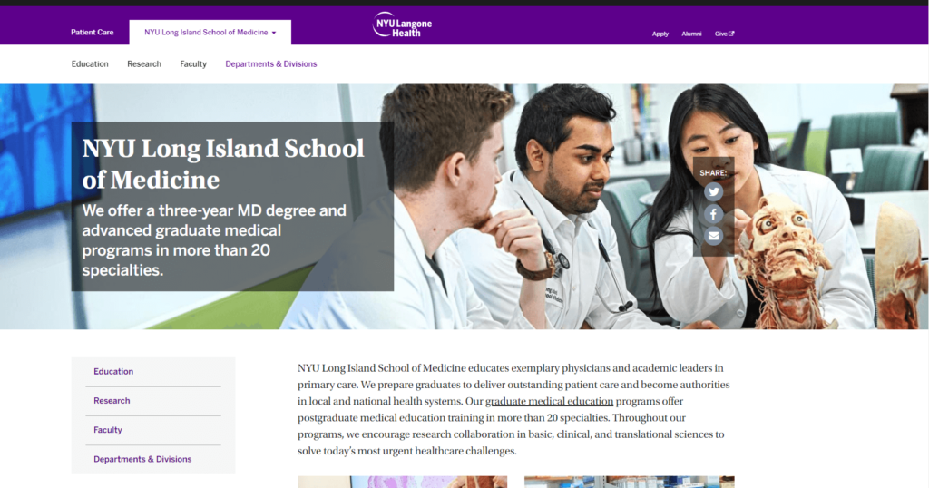 Homepage of NYU Long Island School of Medicine 
URL: https://medli.nyu.edu