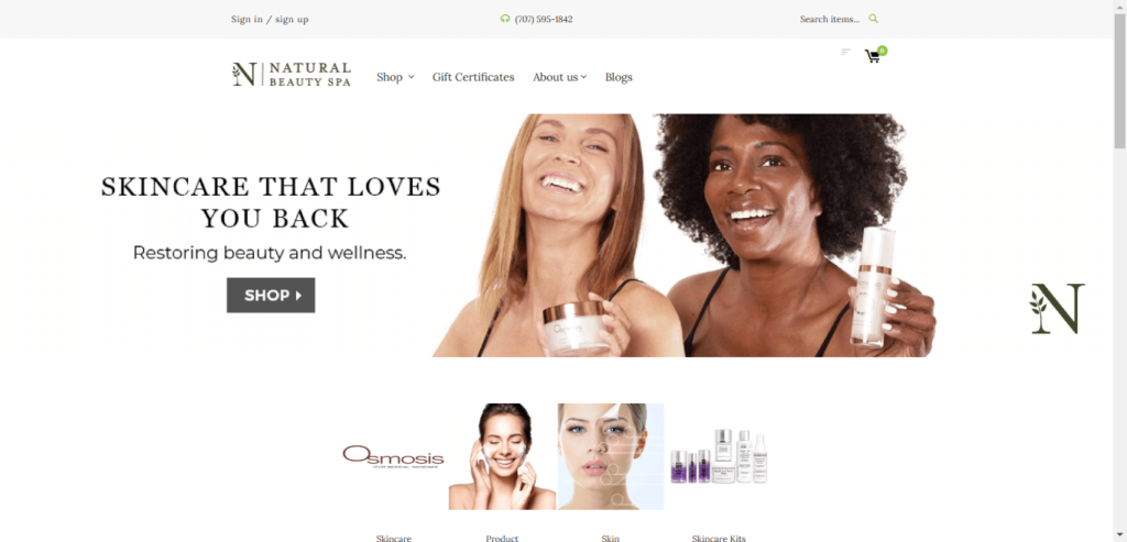 Homepage of Natural Beauty Spa website / naturalbeautyspa.com