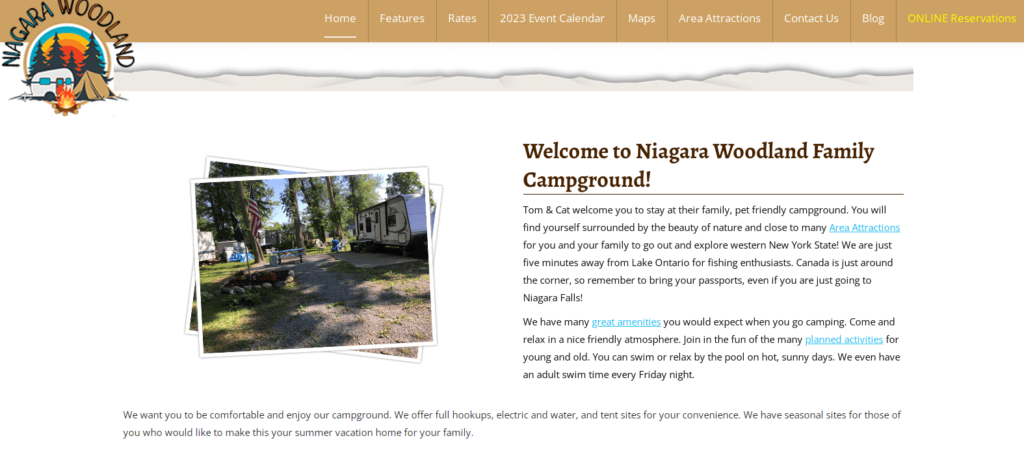 Homepage of Niagara Woodland Campground
URL: https://niagarawoodlandcamp.com