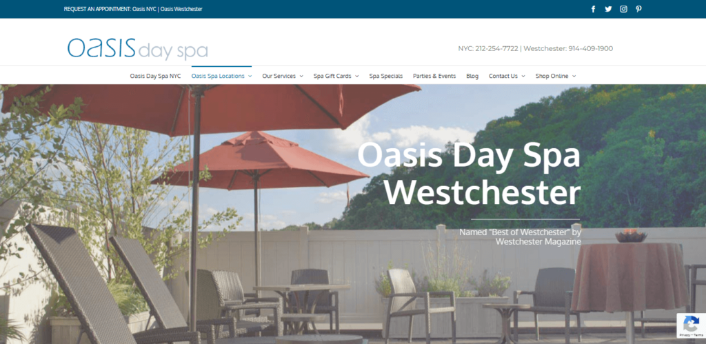 Homepage of Oasis Day Spa website / oasisdayspanyc.com  