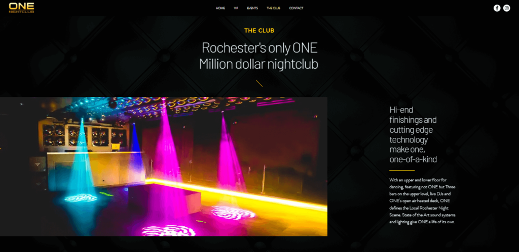 Homepage of One Nightclub website / onenightclubrochester.com 