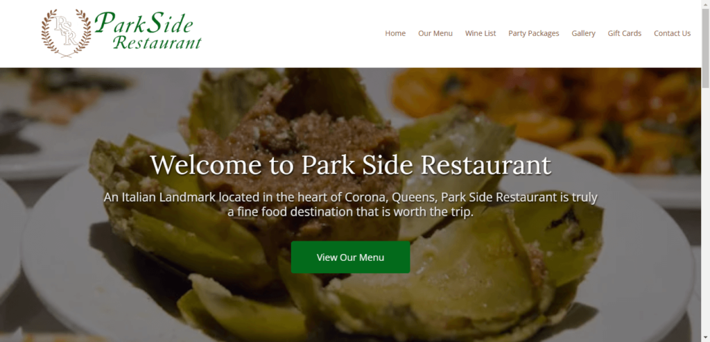 Homepage of Park Side website / parksiderestaurantny.com 