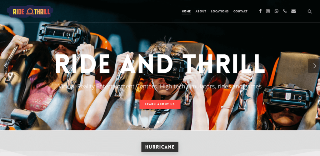 Homepage of Ride and Thrill-Virtual Reality Entertainment Center website / rideandthrill.com