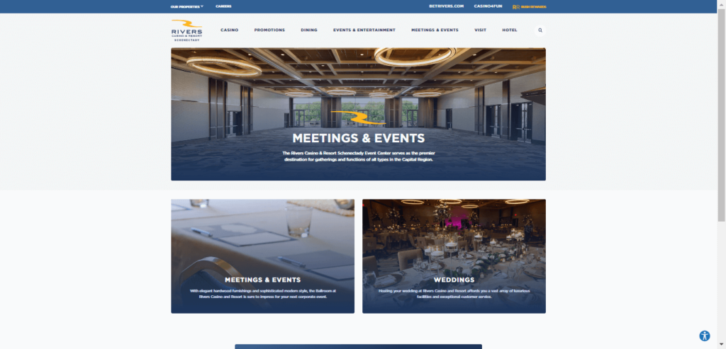 Homepage of Rivers Casino and Resort website / riverscasino.com 