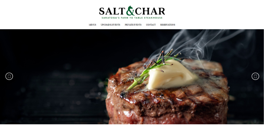 Homepage of Salt and Char website / saltandcharsaratoga.com