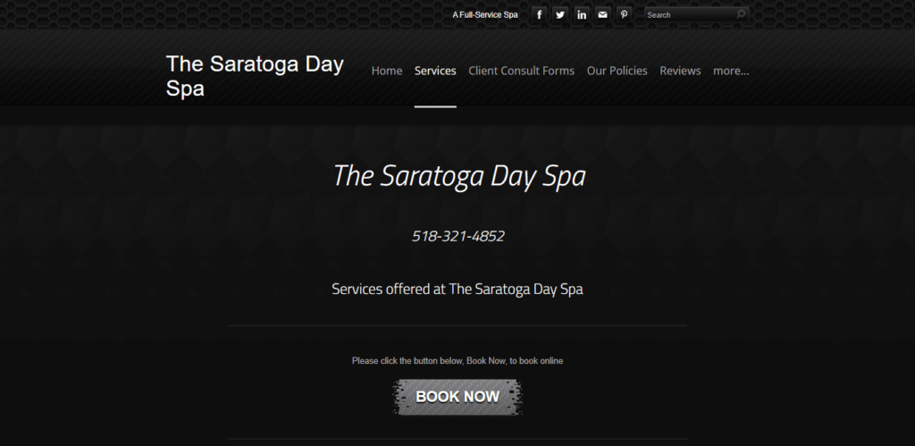 Homepage of Saratoga Day Spa website / thesaratogadayspa.com