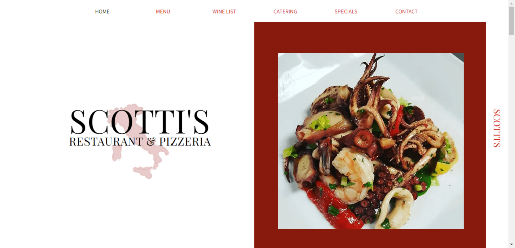 Homepage of Scotti’s Restaurant and Pizzeria website / scottisrestaurant.com 