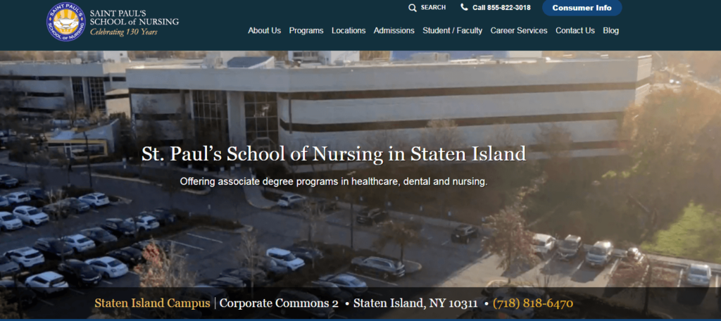 Homepage of St Paul’s School of Nursing Staten Island
URL: https://www.stpaulsschoolofnursing.edu