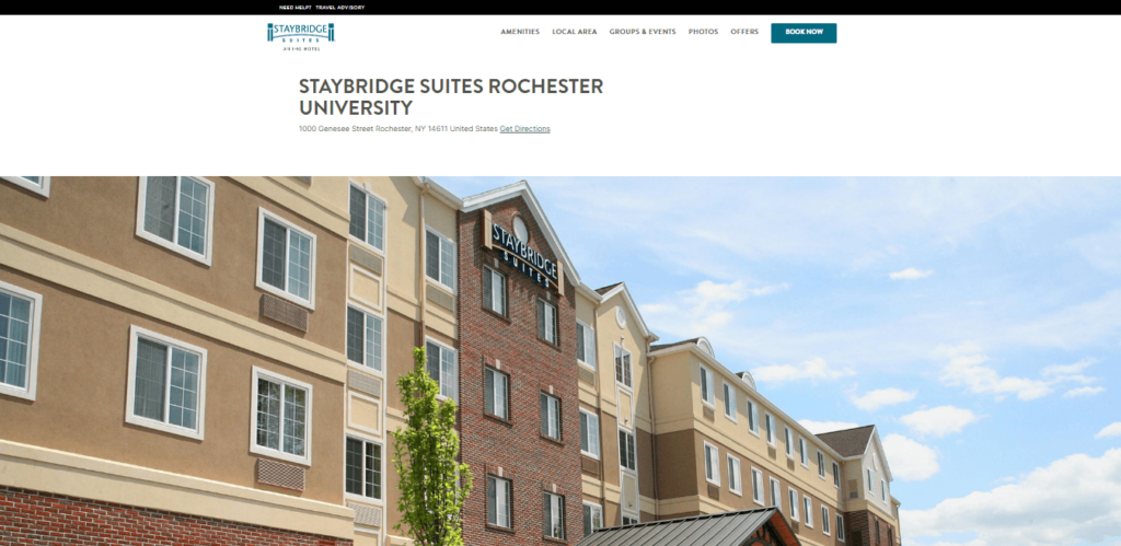 Homepage of Starbridge Suites Rochester University website / staybridge.com  