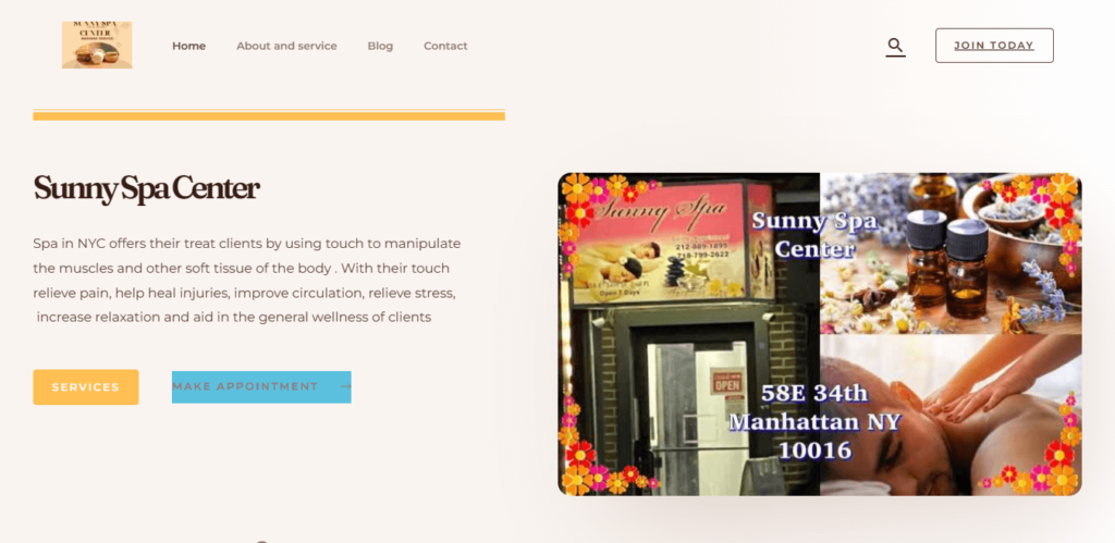 Homepage of Sunny Spa Center website / sunnyspanyc.com 